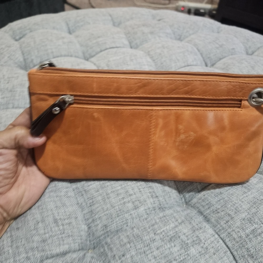 Sophia Visconti Tan Leather Wristlet Wallet with Zip Pocket